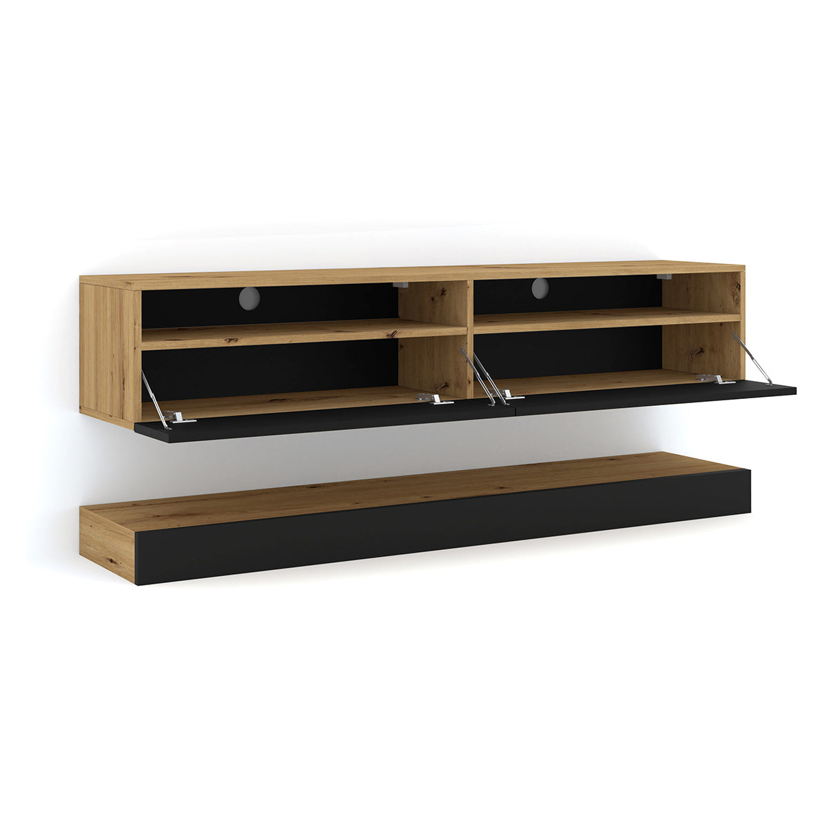 Mur TV 2 portes 160 cm Vega Bois et Noir - vue 2