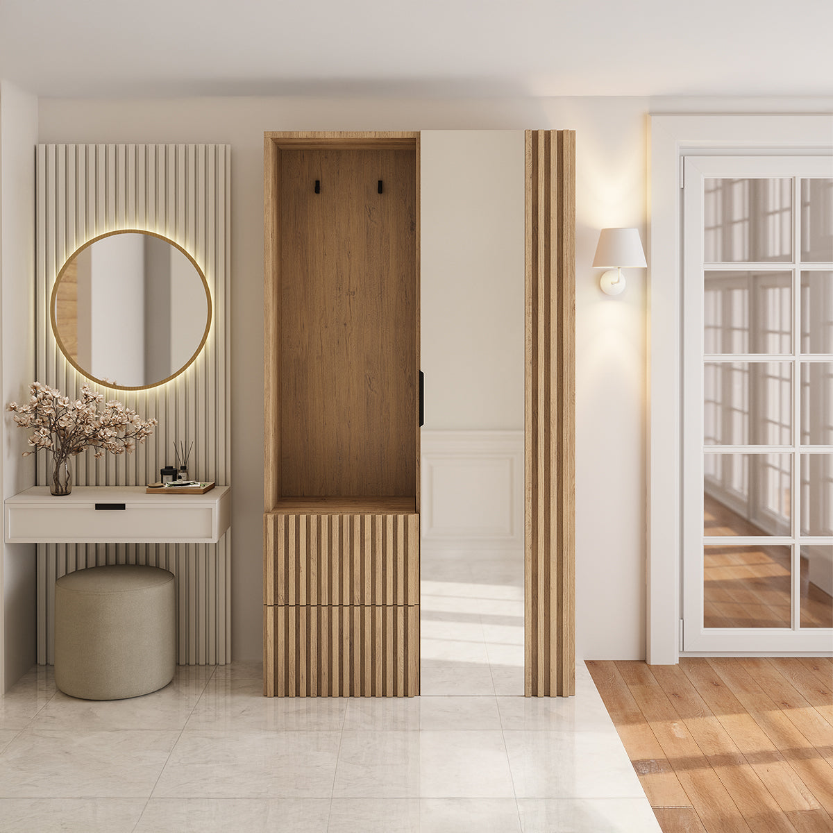 Meuble d'entrée 1 porte 2 tiroirs Velma Bois - vue 3