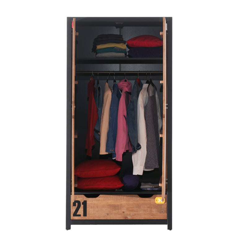 Armoire 2 portes Vipack Alex - Noir et Bois - vue 2