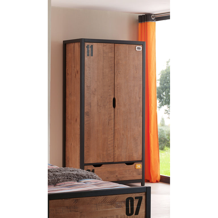 Armoire 2 portes Vipack Alex - Noir et Bois - vue 3
