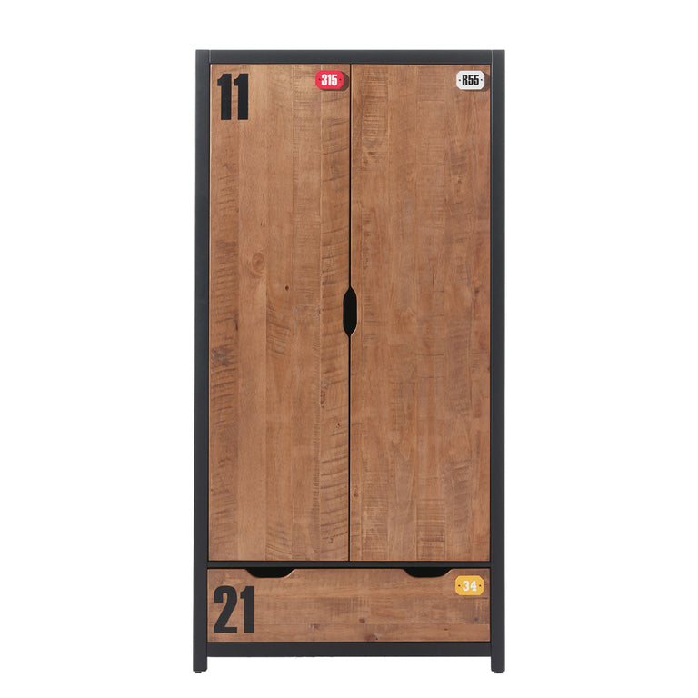 Lit 90x200 sommier inclus - Tiroir de lit - Chevet 2 tiroirs - Armoire 2 portes et Commode 4 tiroirs Vipack Alex - Noir et Bois - vue 5