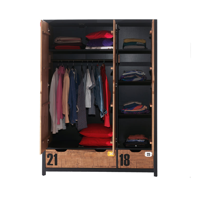 Armoire 3 portes Vipack Alex - Noir et Bois - vue 2