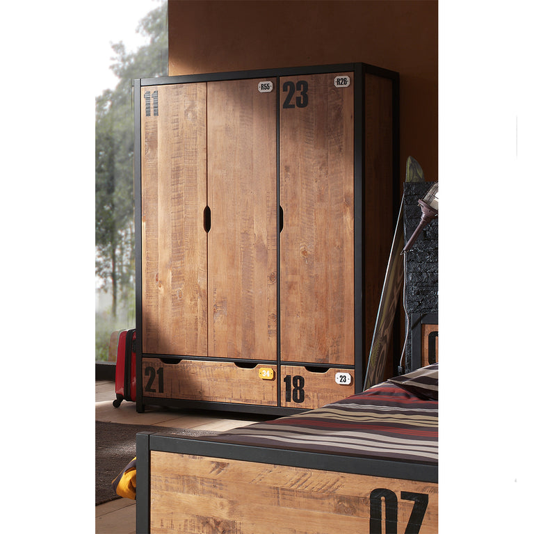 Armoire 3 portes Vipack Alex - Noir et Bois - vue 3