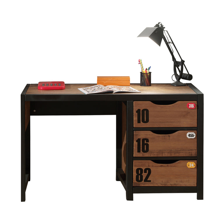 Bureau 3 tiroirs et Bibliothèque Vipack Alex - Noir et Bois - vue 2