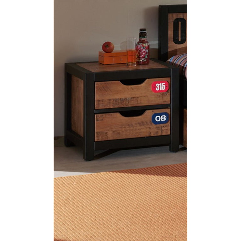 Chevet 2 tiroirs Vipack Alex - Noir et Bois - vue 2