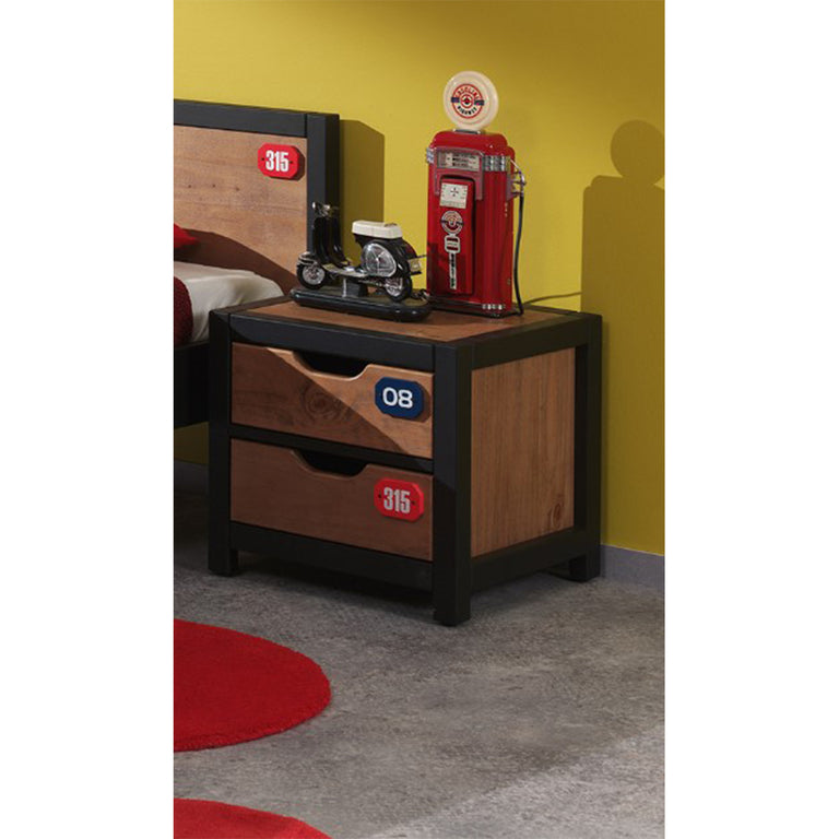 Chevet 2 tiroirs Vipack Alex - Noir et Bois - vue 3