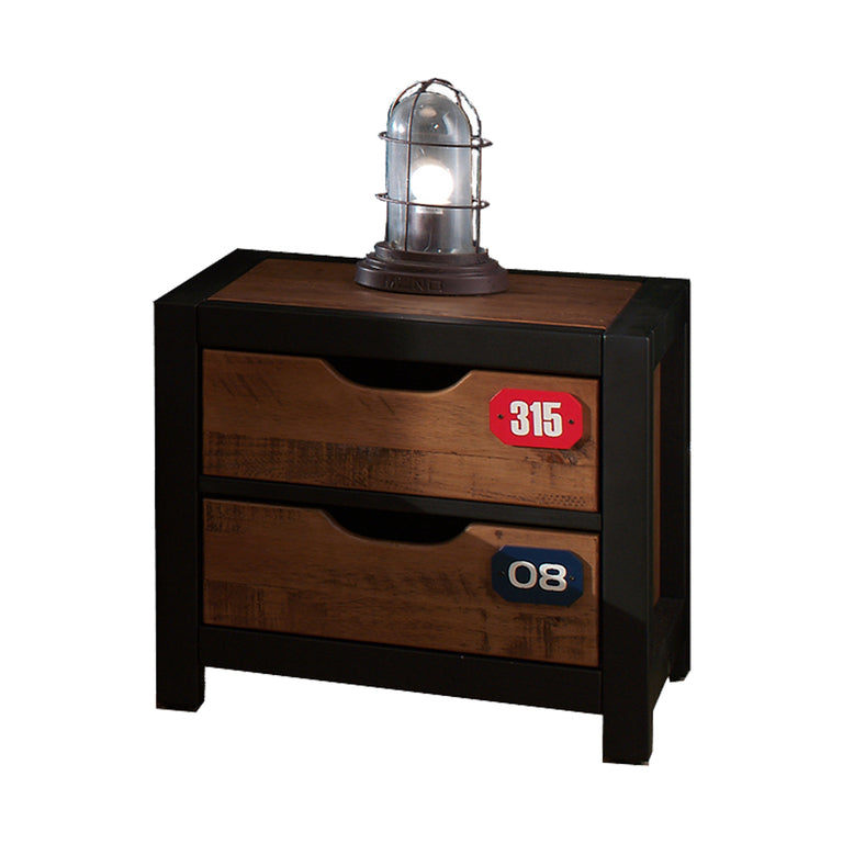 Lit 90x200 sommier inclus - Tiroir de lit - Chevet 2 tiroirs - Armoire 2 portes et Commode 4 tiroirs Vipack Alex - Noir et Bois - vue 4