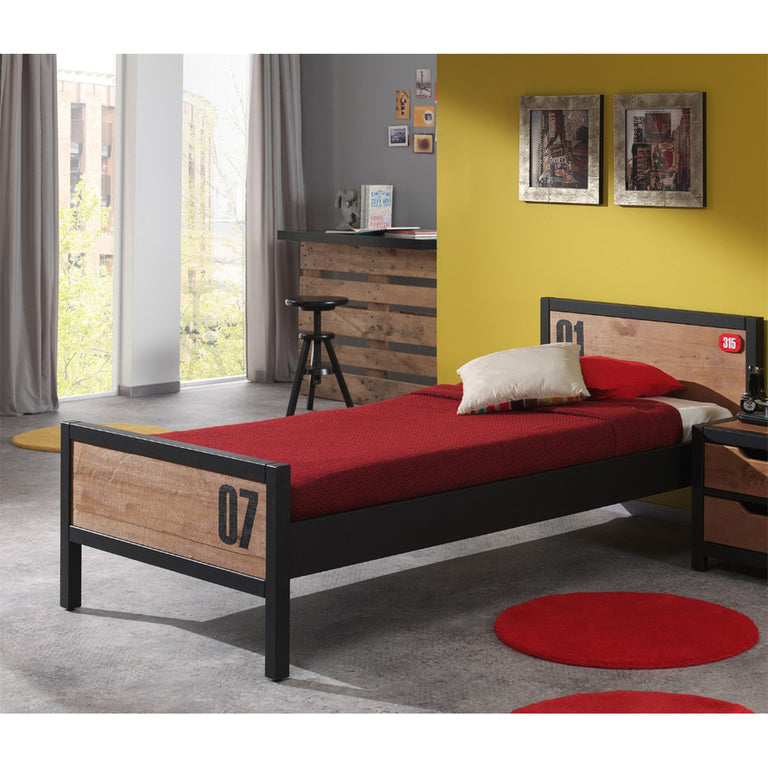 Lit 90x200 sommier inclus Vipack Alex - Noir et Bois - vue 2