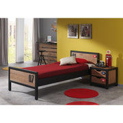 Lit 90x200 sommier inclus et Chevet 2 tiroirs Vipack Alex - Noir et Bois