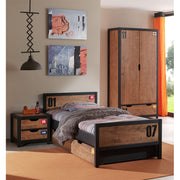 Lit 90x200 sommier inclus - Tiroir de lit - Chevet 2 tiroirs et Armoire 2 portes Vipack Alex - Noir et Bois