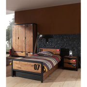 Lit 90x200 sommier inclus - Tiroir de lit - Chevet 2 tiroirs et Armoire 3 portes Vipack Alex - Noir et Bois