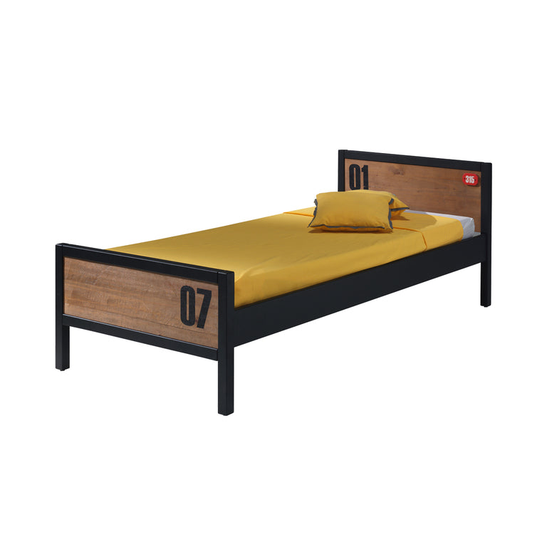 Lit 90x200 sommier inclus - Tiroir de lit - Chevet 2 tiroirs - Armoire 2 portes et Commode 4 tiroirs Vipack Alex - Noir et Bois - vue 2