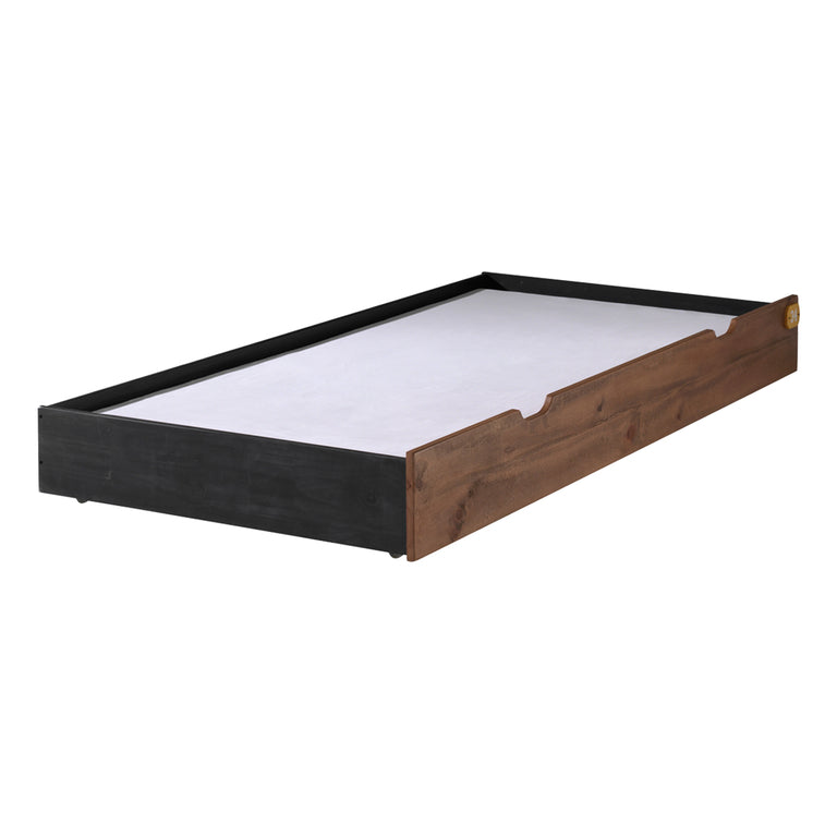 Lit 90x200 sommier inclus - Tiroir de lit - Chevet 2 tiroirs et Armoire 3 portes Vipack Alex - Noir et Bois - vue 3