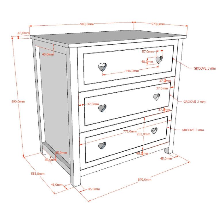 Chambre complète lit bébé 60x120 commode à langer et armoire 3 portes Vipack Amori Blanc - vue 7