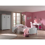 Lit 90x200 - Chevet 3 tiroirs - Armoire 2 portes et Bureau Vipack Amori - Blanc
