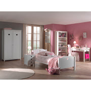 Lit 90x200 - Chevet 3 tiroirs - Armoire 2 portes - Bureau et Bibliothèque Vipack Amori - Blanc