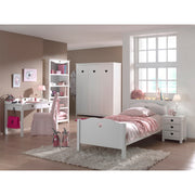 Lit 90x200 - Chevet 3 tiroirs - Armoire 3 portes - Bureau et Bibliothèque Vipack Amori - Blanc