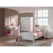Lit 90x200 - Chevet 3 tiroirs - Armoire 3 portes et Bureau Vipack Amori - Blanc