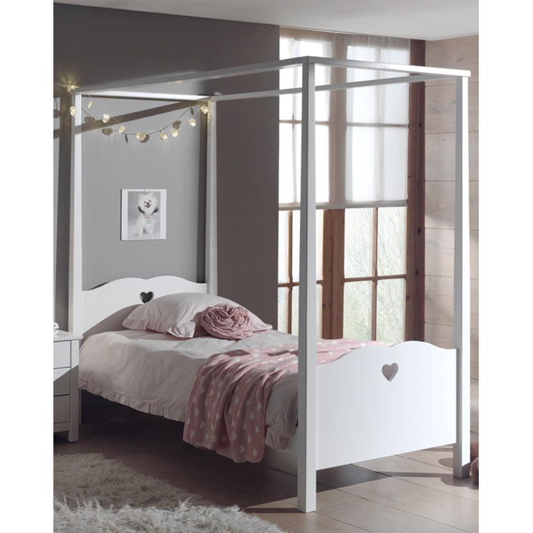 Lit à Baldaquin 90x200 Sommier Inclus Vipack Amori - Blanc - vue 2