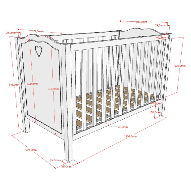 Chambre complète lit bébé 60x120 commode à langer et armoire 3 portes Vipack Amori Blanc - vue 6
