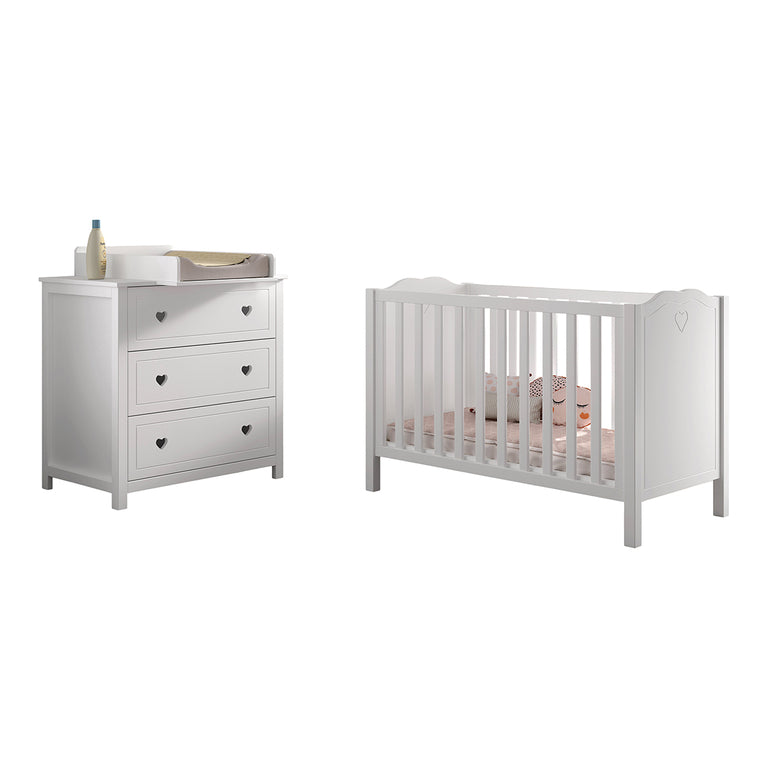 Lit bébé 60x120 et commode à langer Vipack Amori Blanc - vue 2