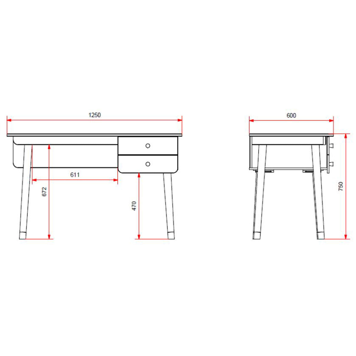 Bureau 2 tiroirs Vipack Billy Blanc - vue 3