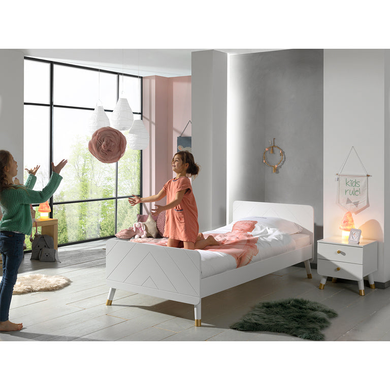 Lit 90x200 Sommier Inclus et Chevet 2 tiroirs Vipack Billy - Blanc Satin - vue 5