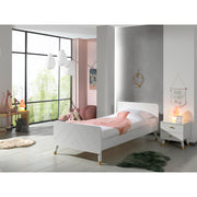 Lit 90x200 Sommier Inclus et Chevet 2 tiroirs Vipack Billy - Blanc Satin