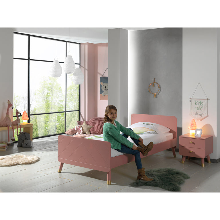 Lit 90x200 Sommier Inclus et Chevet 2 tiroirs Vipack Billy - Terra Rose - vue 5