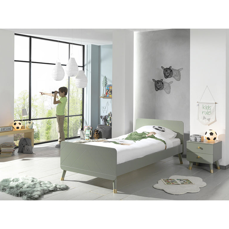 Lit 90x200 Sommier Inclus et Chevet 2 tiroirs Vipack Billy - Vert Olive - vue 5