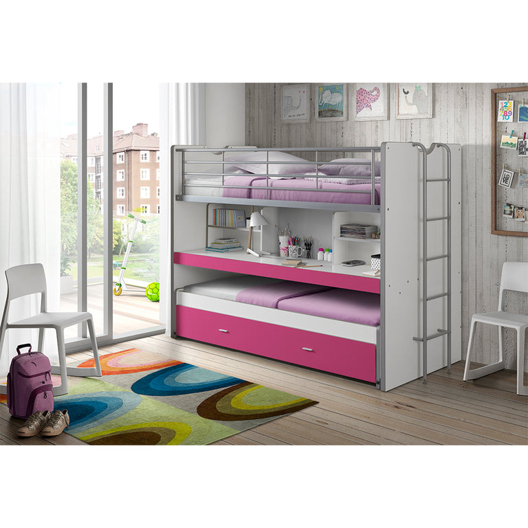 Lit combiné 80 90x200 Sommier Inclus Vipack Bonny - Fuchsia - vue 2