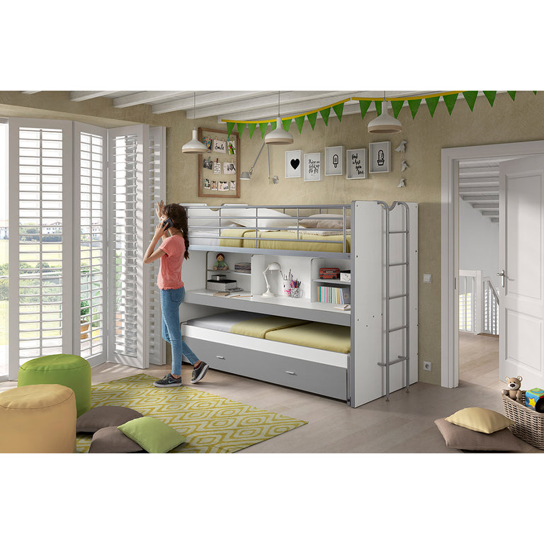 Lit combiné 80 90x200 Sommier Inclus Vipack Bonny - Gris - vue 7