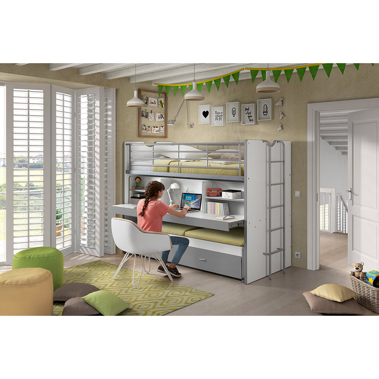 Lit combiné 80 90x200 Sommier Inclus Vipack Bonny - Gris - vue 6