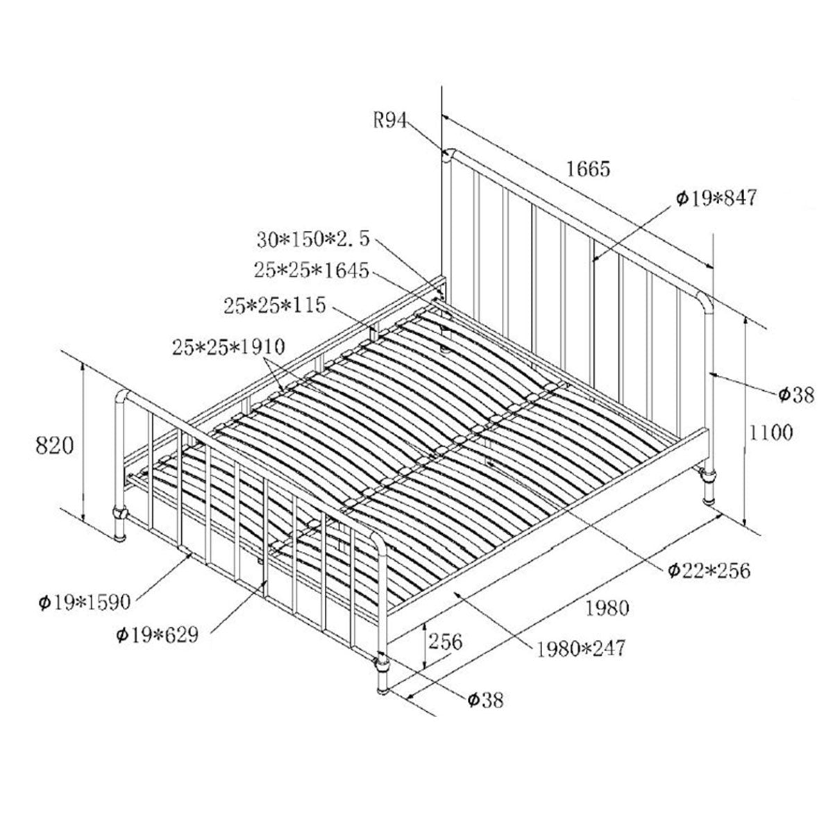 Lit 160x200 sommier inclus Vipack Bronxx Noir mat - vue 5