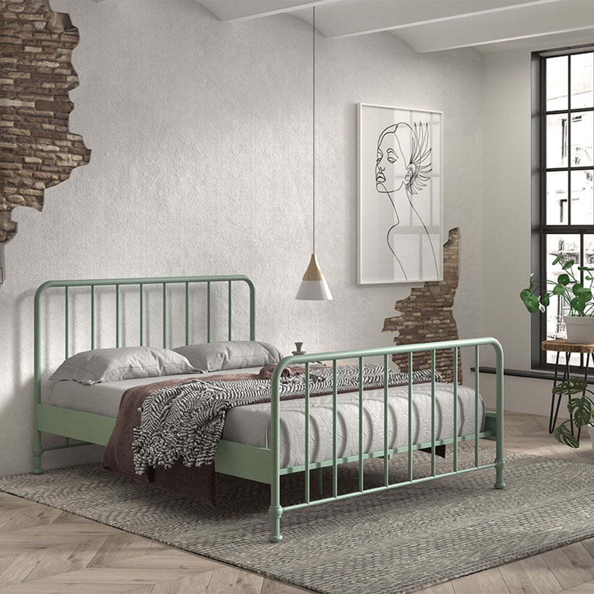 Lit 160x200 sommier inclus Vipack Bronxx Vert olive mat - vue 3