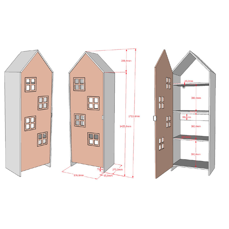 Armoire 1 porte Vipack Bruges Rose - vue 4