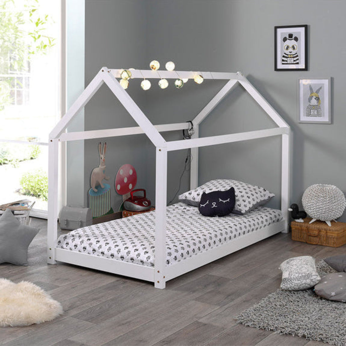 Lit Cabane 90x200 Sommier inclus Vipack - Blanc