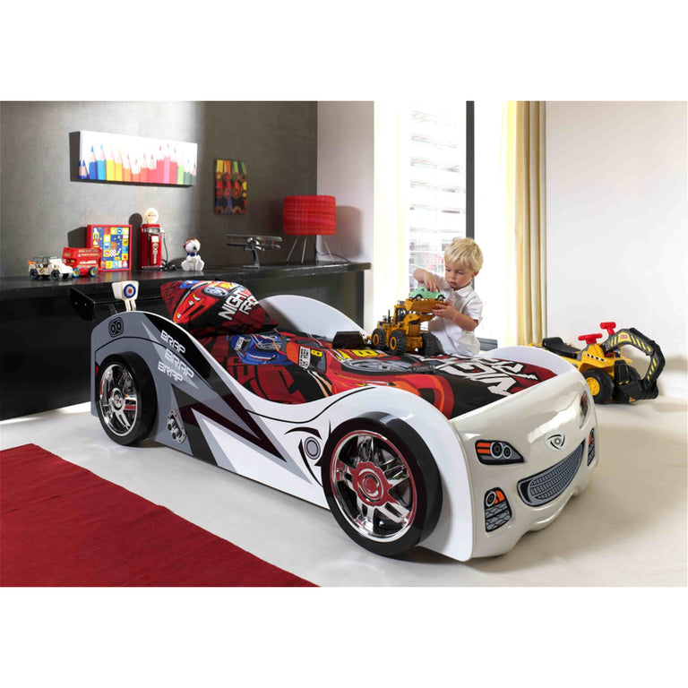 Lit 90x200 Brap Brap Sommier inclus Vipack Car beds - Blanc