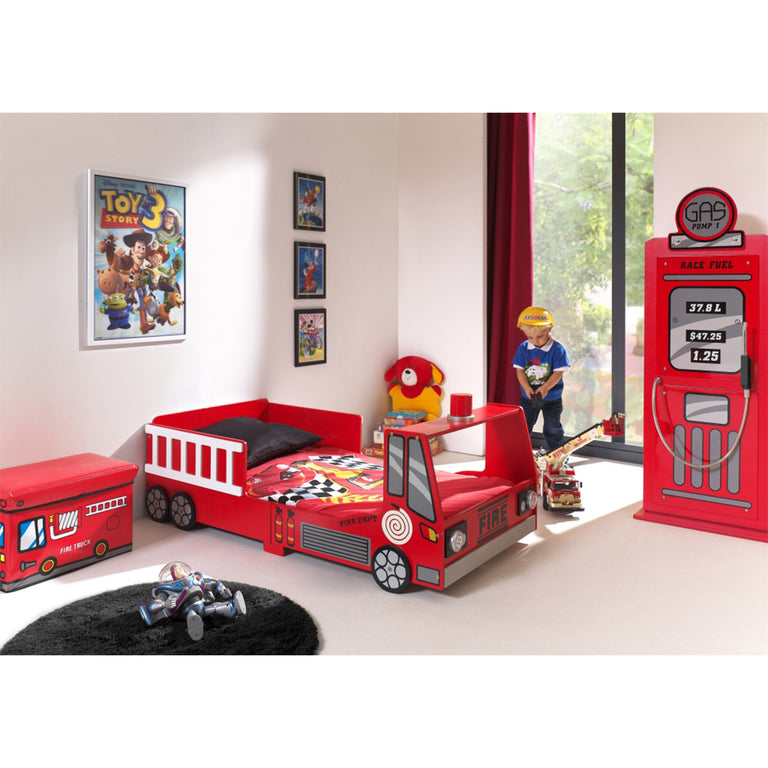 Lit 70x140 Camion pompier sommier inclus et Armoire 1 porte pompe à essence Vipack Car Beds - Rouge - vue 2