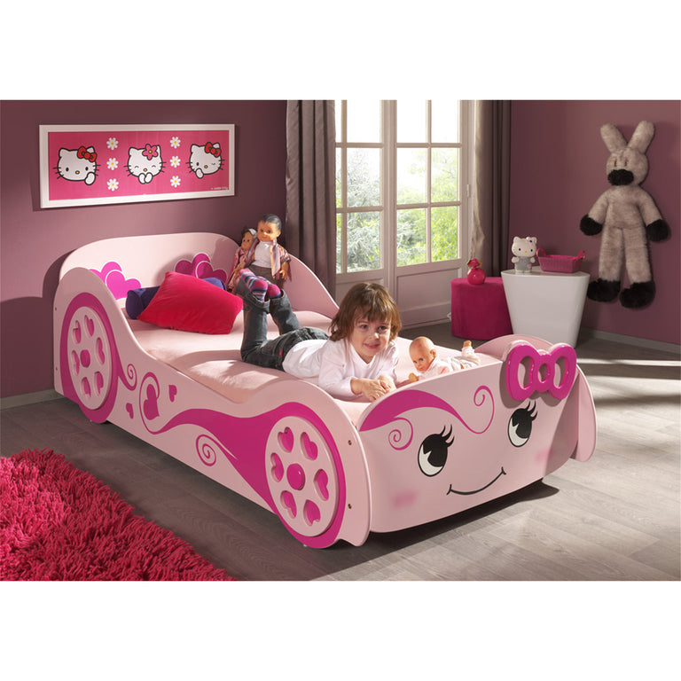 Lit 90x200 Love Sommier inclus Vipack Car beds - Rose - vue 3