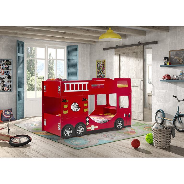 Lit superposé 90x200 Camion de pompier sommier inclus Vipack Car Beds - Rouge - vue 3