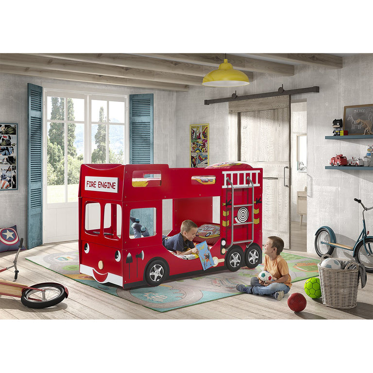Lit superposé 90x200 Camion de pompier sommier inclus Vipack Car Beds - Rouge - vue 2