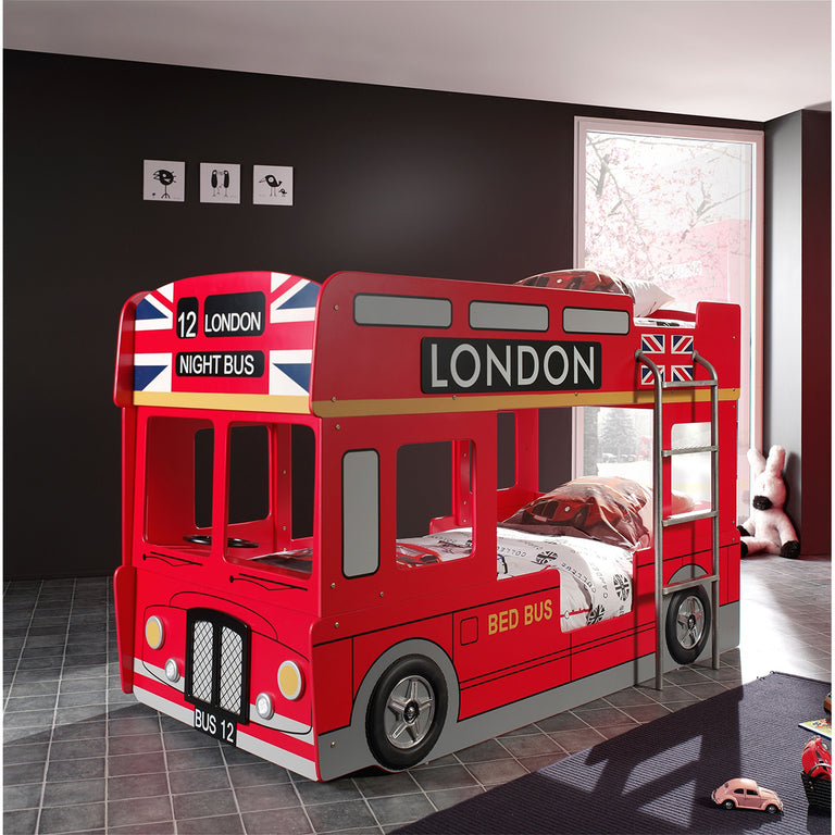 Lit superposé 90x200 Bus Londonien sommier inclus Vipack Car Beds - Rouge - vue 2