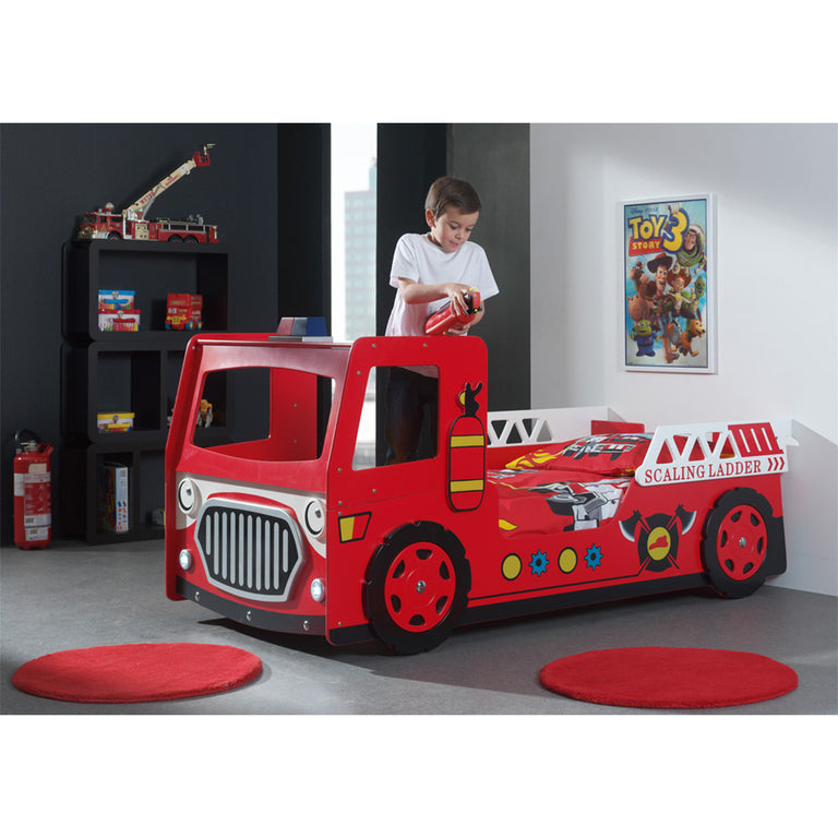 Lit 90x200 Pompier Sommier inclus Vipack Carbeds - Rouge - vue 3