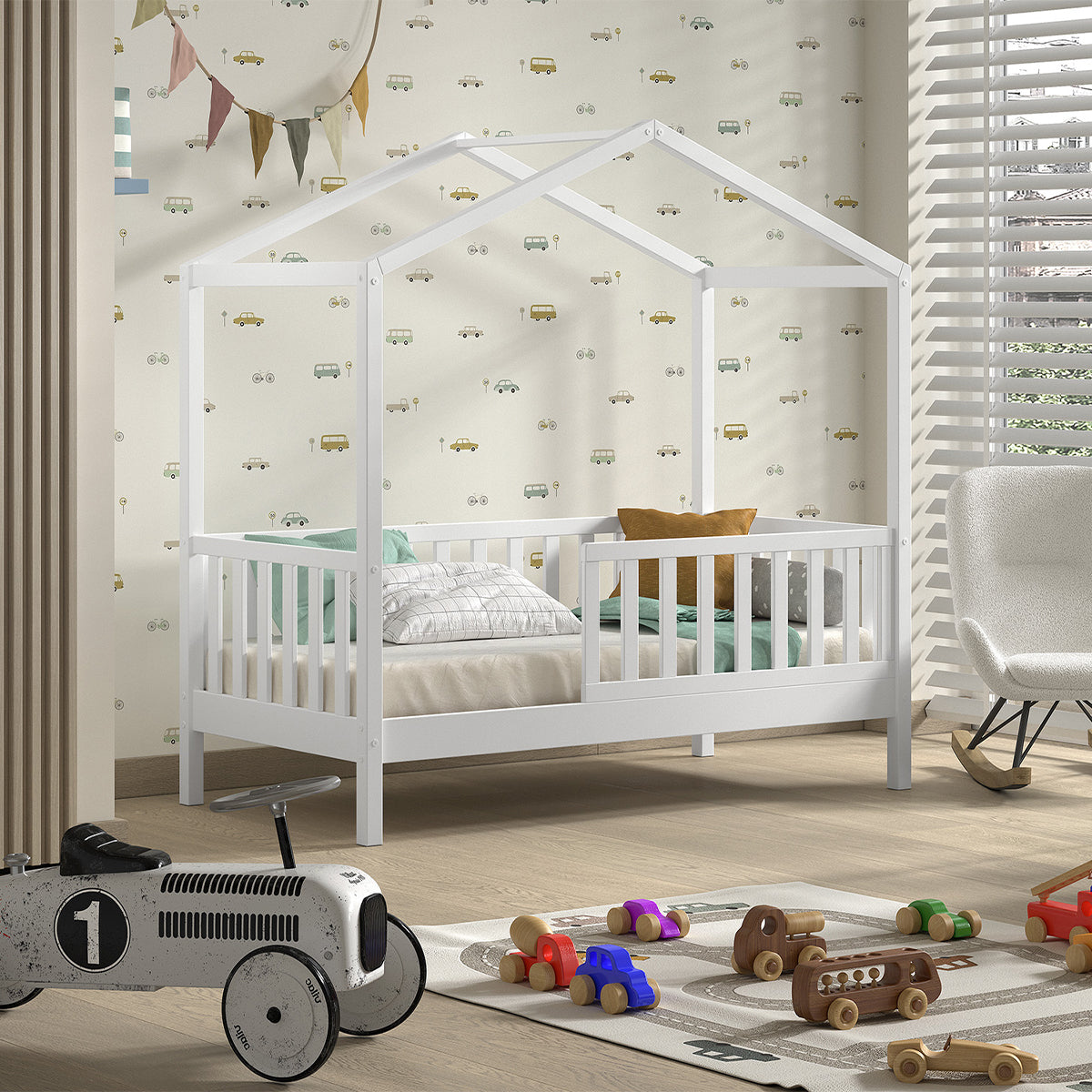 Lit cabane 70x140 sommier inclus Vipack Dallas Blanc - vue 2
