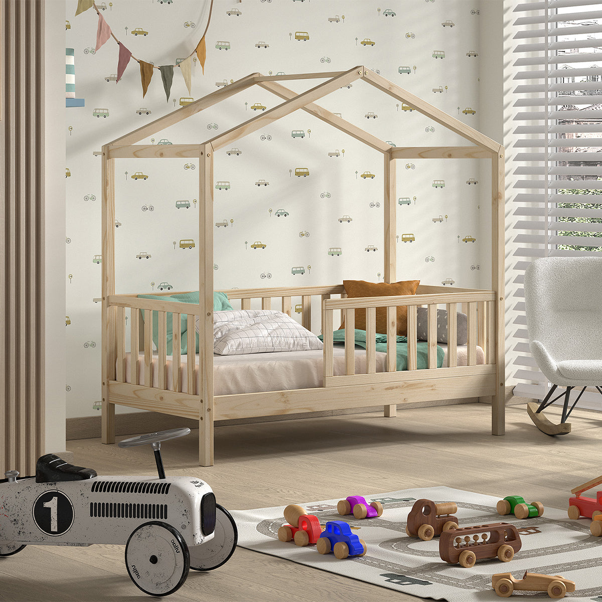 Lit cabane 70x140 sommier inclus Vipack Dallas Bois - vue 2