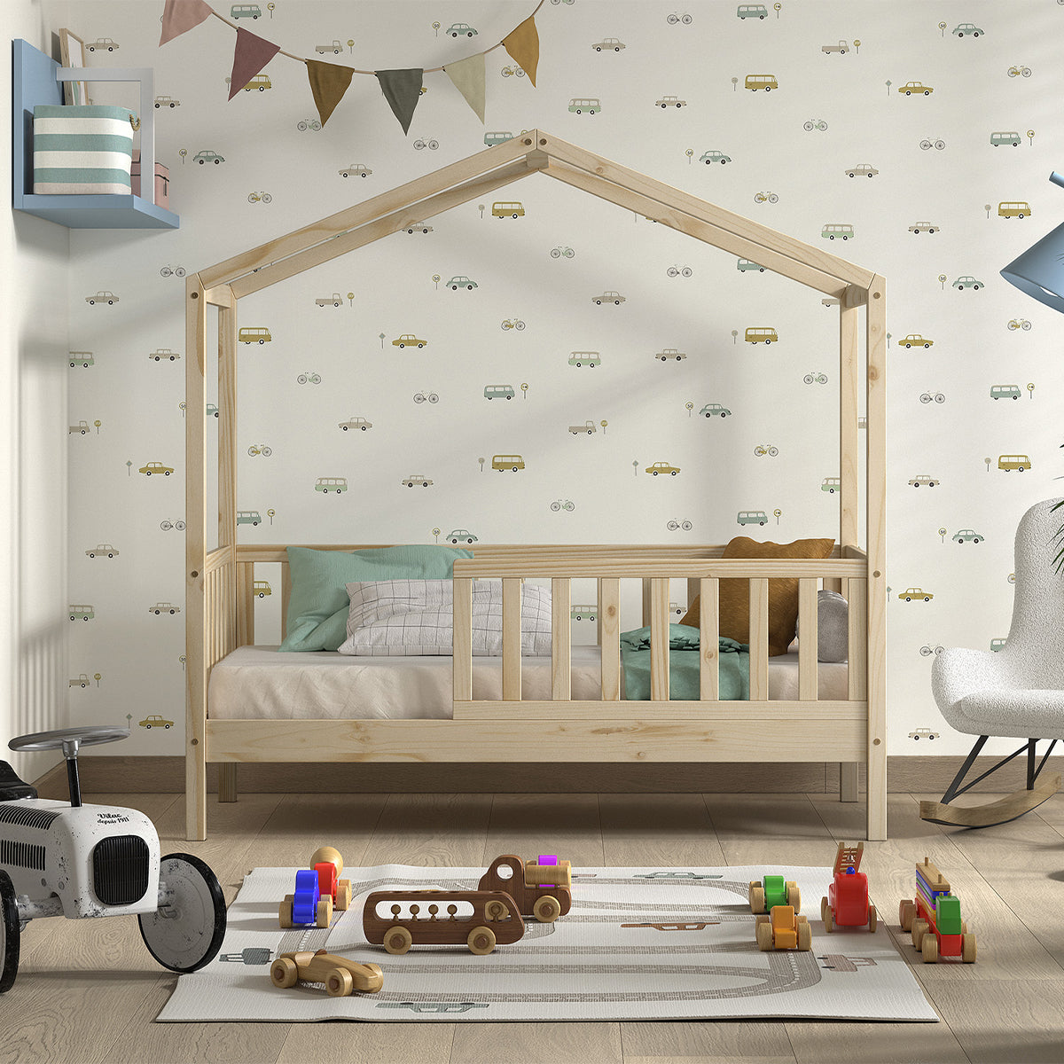 Lit cabane 70x140 sommier inclus Vipack Dallas Bois - vue 3