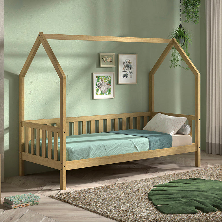 Lit cabane 90x200 sommier inclus Vipack Dallas Bois - vue 2