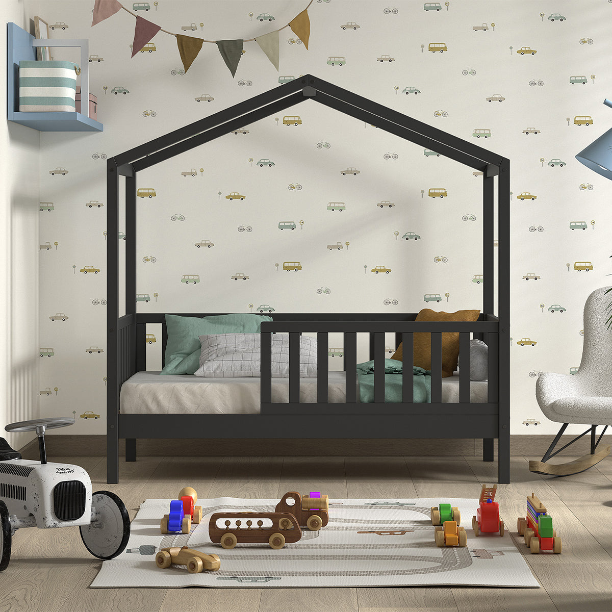 Lit cabane 70x140 sommier inclus Vipack Dallas Anthracite - vue 3