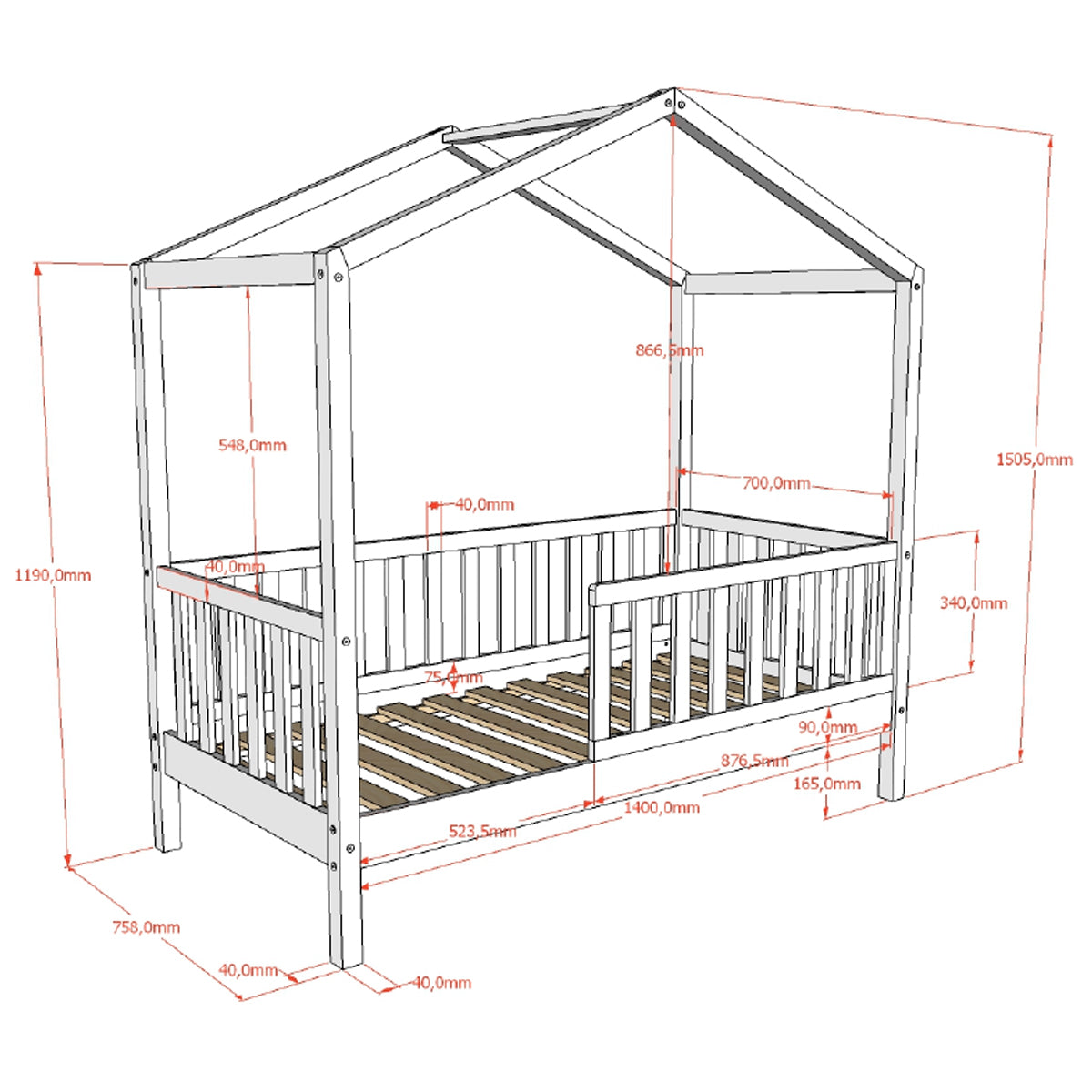 Lit cabane 70x140 sommier inclus Vipack Dallas Blanc - vue 4